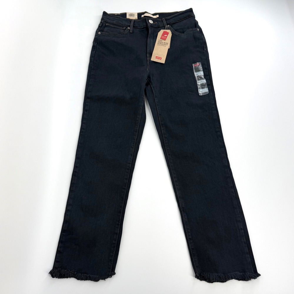 Levi's 724 High-Rise Straight Cropped Jeans Womens 4 W27 Black NWT Frayed Hem